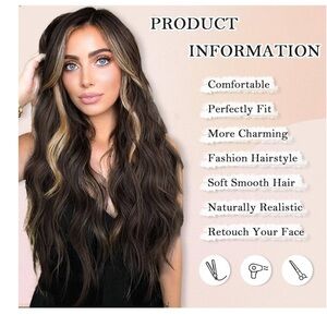 #AA2 Long 24” wavy brown wig with blonde front pieces